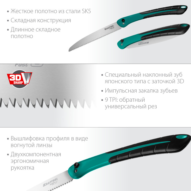 Ножовка походная складная KRAFTOOL CAMP Fast 9 15218