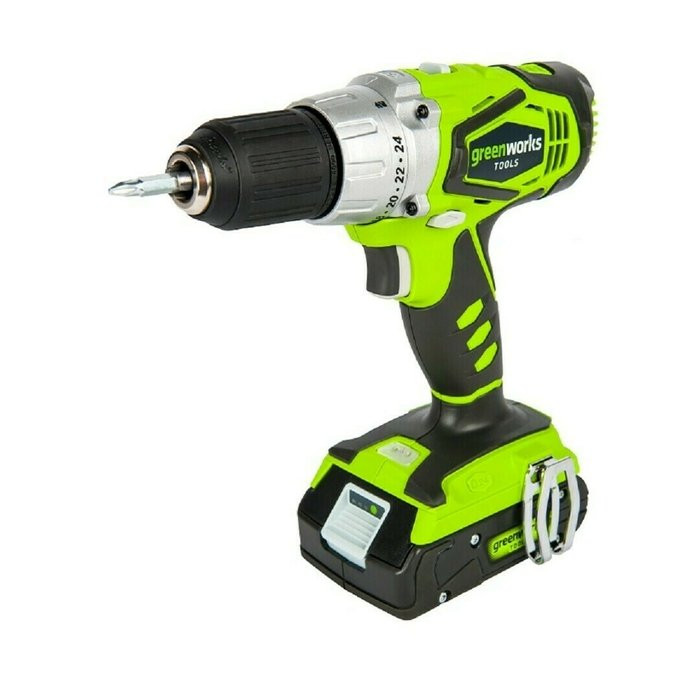 Дрель-шуруповерт аккумуляторная Greenworks G24DDK2, 24V, c 1хАКБ 2 А.ч и ЗУ в кейсе