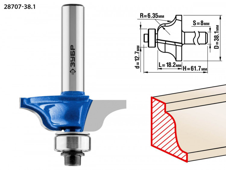 Фреза кромочная калевочная №6 ЗУБР 28707-38.1