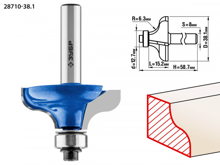 Фреза кромочная калевочная №8 ЗУБР 28710-38.1