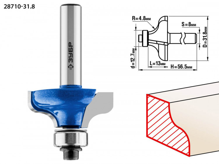 Фреза кромочная калевочная №8 ЗУБР 28710-31.8