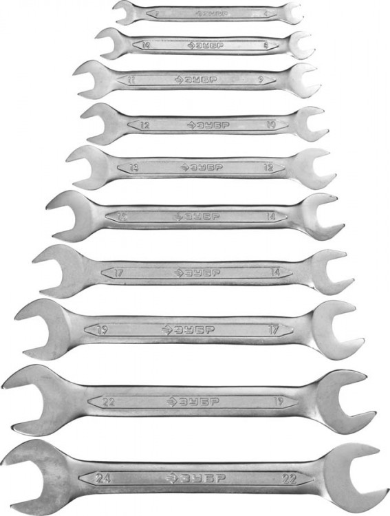Набор рожковых гаечных ключей ЗУБР 27010-H10