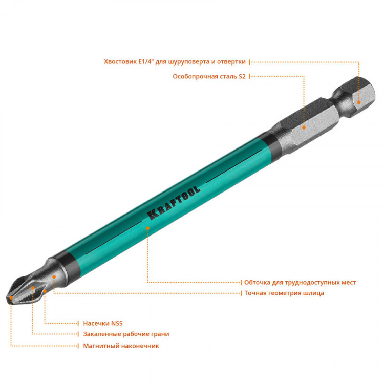 Бита для шуруповерта KRAFTOOL 26122-2-100-10
