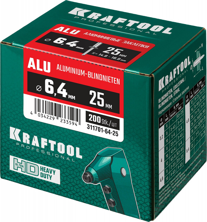 Алюминиевые заклепки KRAFTOOL 311701-64-25