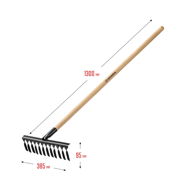 Грабли садовые с деревянным черенком GRINDA 39581-12