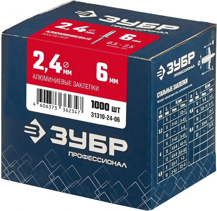 Алюминиевые заклепки ЗУБР 31310-24-06