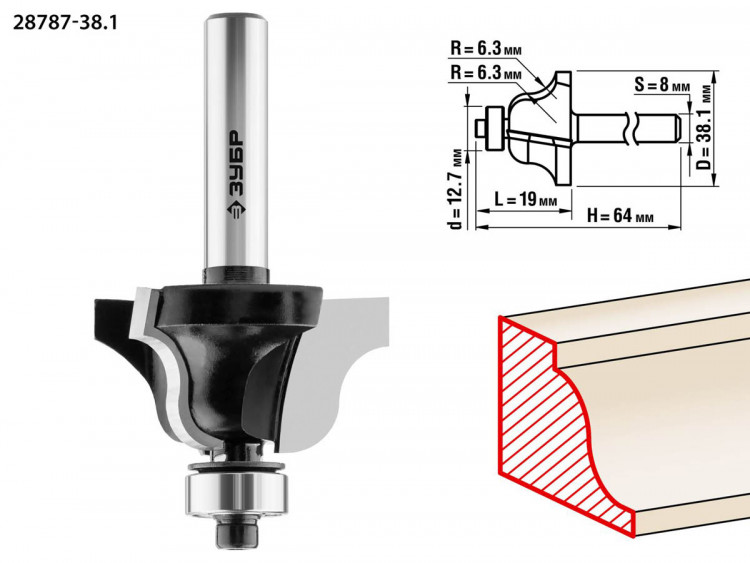 Фреза кромочная калевочная ЗУБР 28787-38.1