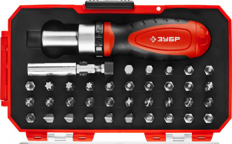 Отвертка реверсивная с насадками ЗУБР 25164-H37