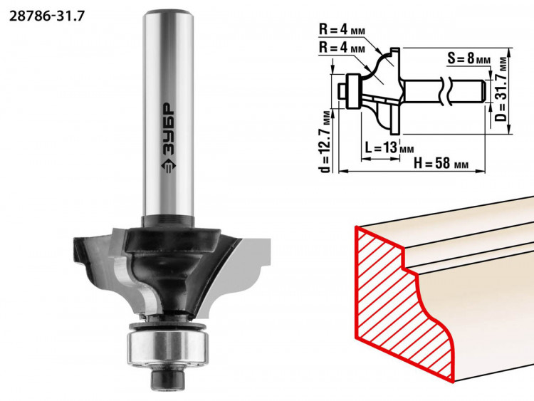 Фреза кромочная калевочная ЗУБР 28786-31.7