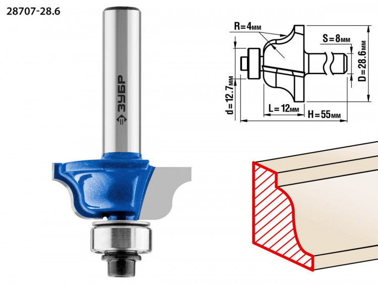 Фреза кромочная калевочная №6 ЗУБР 28707-28.6