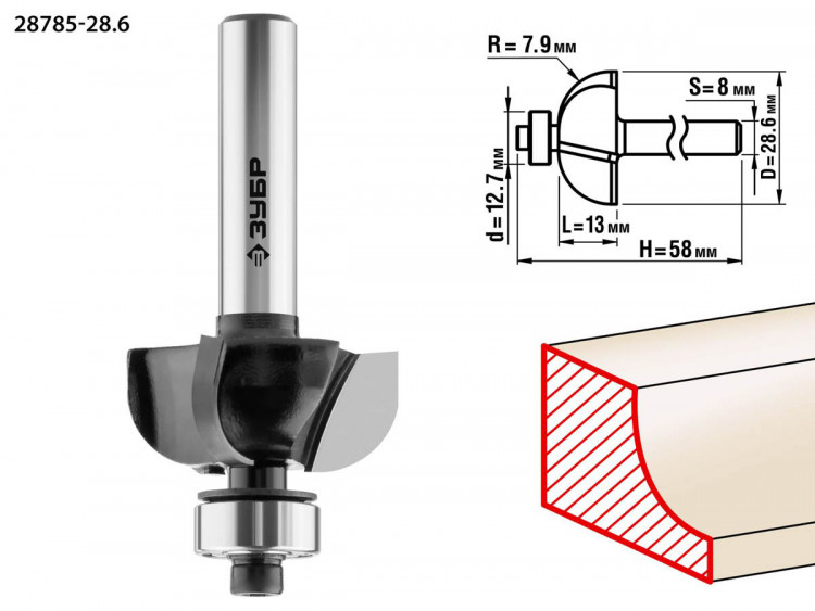 Фреза кромочная калевочная ЗУБР 28785-28.6