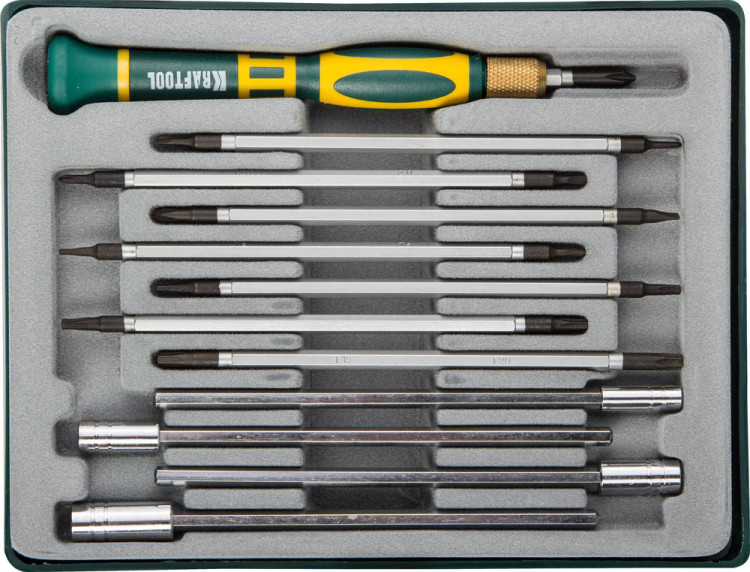 Отвертка для точных работ со сменными стержнями и головками X-Turbo KRAFTOOL 25611-H12