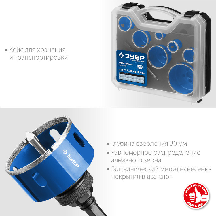 Набор алмазных коронок с оснасткой ЗУБР 29870-H7_z01
