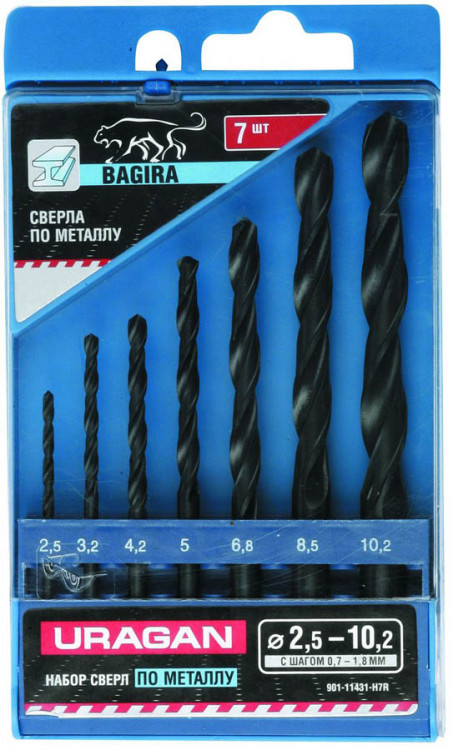 Набор свёрл по металлу резьбовой URAGAN BAGIRA 901-11431-H7-R