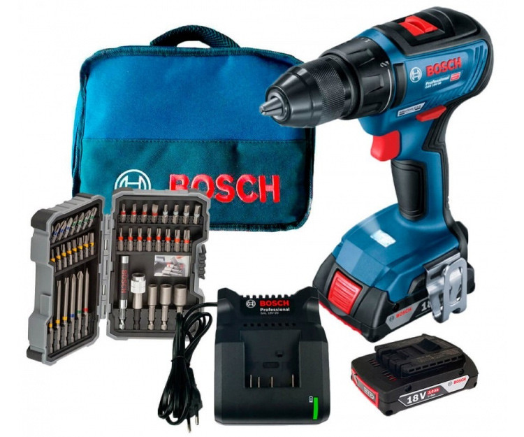 Аккумуляторная дрель-шуруповерт BOSCH GSR 18V-50 + набор оснастки 43 шт.