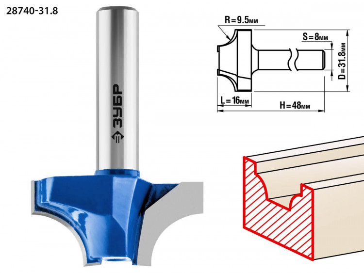 Фреза пазовая фасонная №1 ЗУБР 28740-31.8