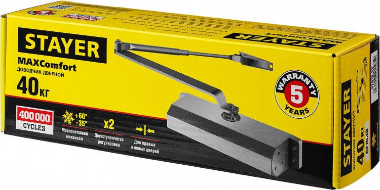 Доводчик дверной STAYER 37916-50, STAYER вес двери 40 кг