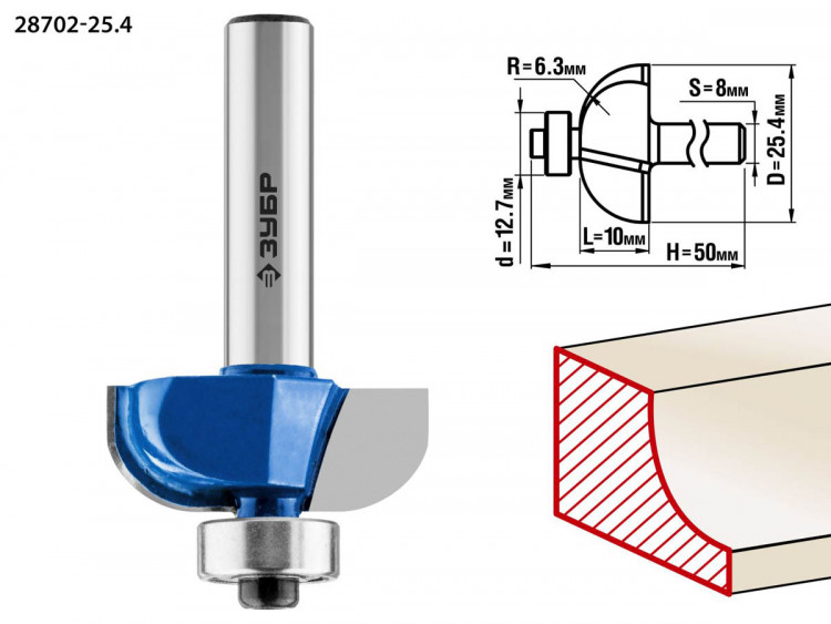 Фреза кромочная калевочная ЗУБР 28702-25.4