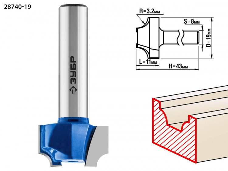 Фреза пазовая фасонная №1 ЗУБР 28740-19