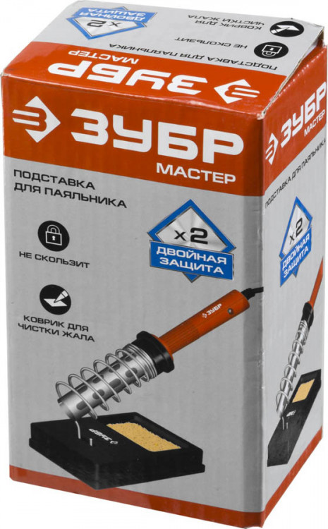 Подставка для паяльника пластиковая ЗУБР 55465 применяется для безопасности при паяльных работах. Направляющая подставки сделана так