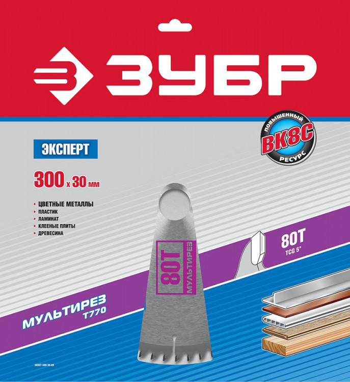 Пильный диск по дереву универсальный ЗУБР 36907-300-30-80