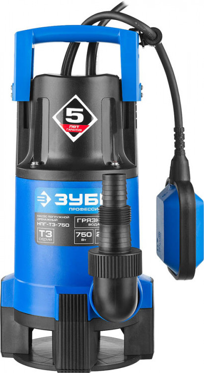 Насос дренажный погружной для грязной воды ЗУБР НПГ-Т3-750