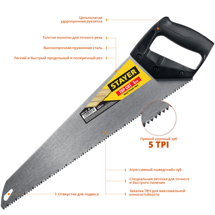 Ножовка ударопрочная (пила) TopCut STAYER 15061-45_z02