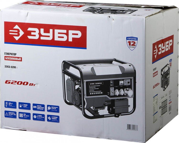 Бензиновый электрогенератор ЗУБР ЗЭСБ-6200-Э