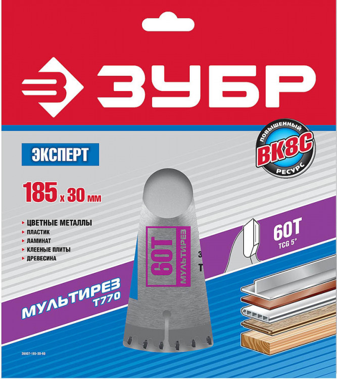Пильный диск по дереву универсальный ЗУБР 36907-185-30-60