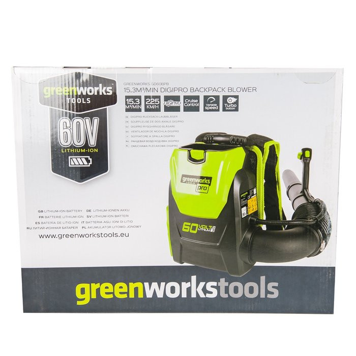 Ранцевый Воздуходув, аккумуляторный GreenworksGD60BPB, 60V, без АКБ и ЗУ
