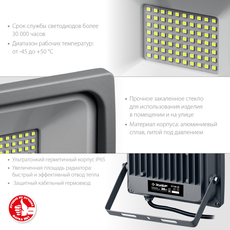 Прожектор светодиодный ЗУБР 57140-50