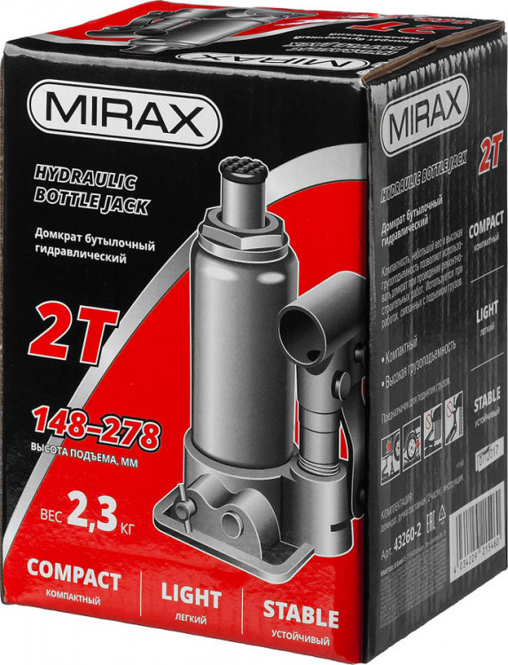 Домкрат гидравлический бутылочный MIRAX 43260-2