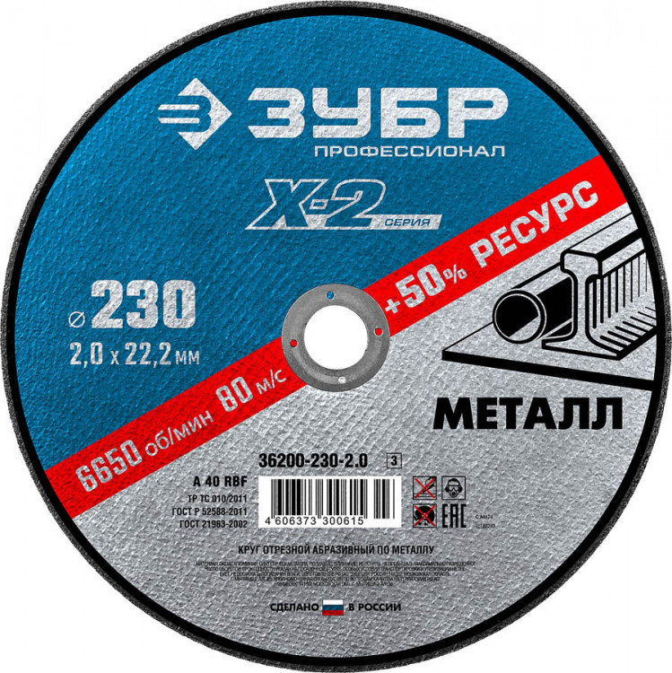 Круг отрезной по металлу ЗУБР 36200-230-2.0_z03