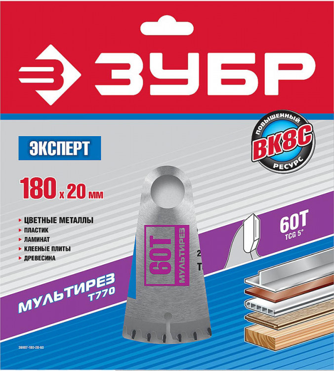 Пильный диск по дереву универсальный ЗУБР 36907-180-20-60