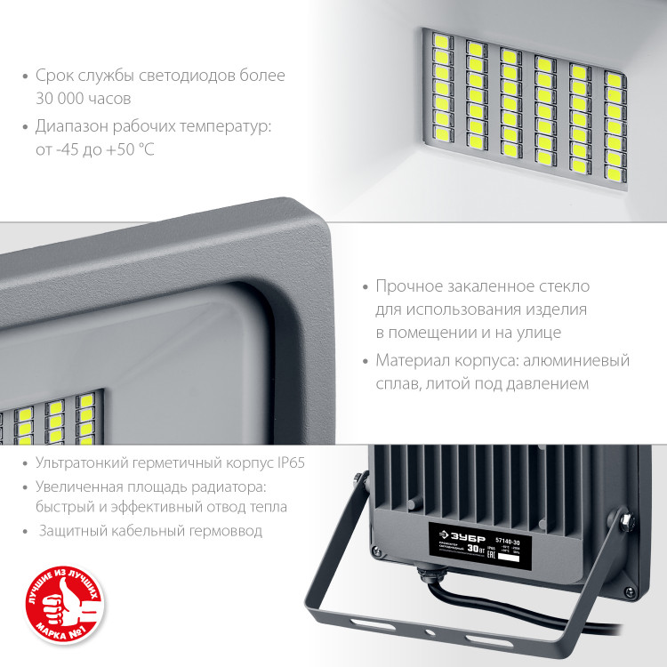 Прожектор светодиодный ЗУБР 57140-30