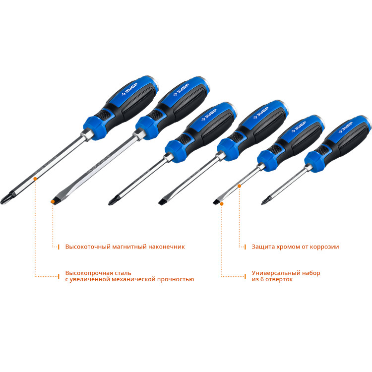 Набор отверток ударных с магнитным наконечником ЗУБР 25026