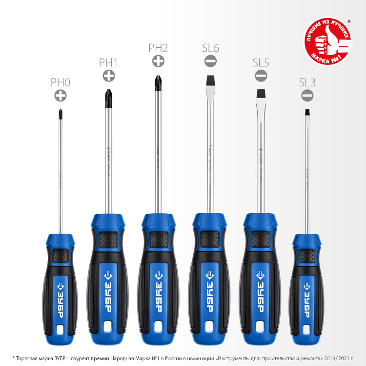 Отвертки профессиональные с магнитным наконечником ЗУБР 25239