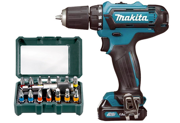 Аккумуляторная дрель-шуруповерт MAKITA DF331DWAE + набор бит