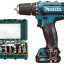 Аккумуляторная дрель-шуруповерт MAKITA DF331DWYE + набор бит