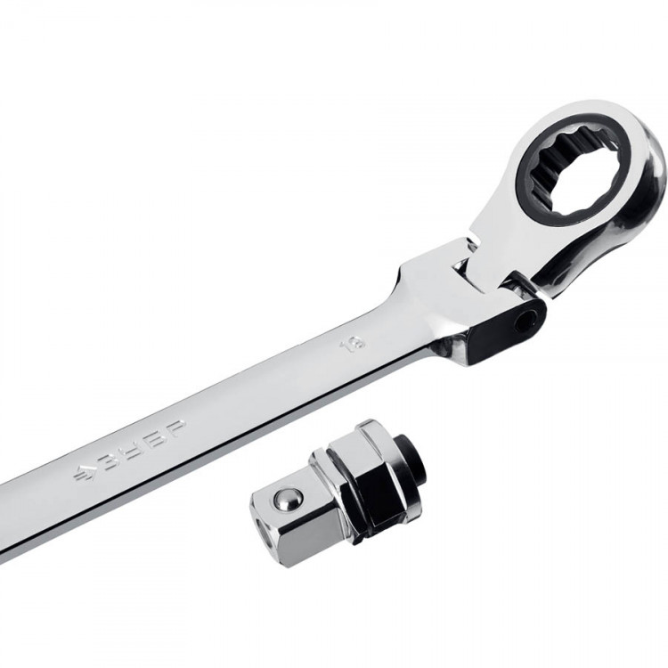 Набор комбинированных гаечных ключей трещоточных шарнирных с  адаптерами ЗУБР 27102-H10