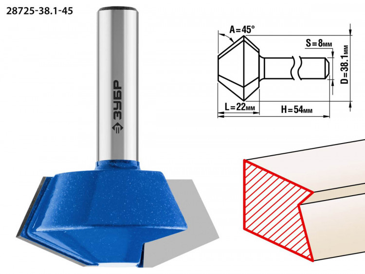 Фреза кромочная конусная ЗУБР 28725-38.1-45