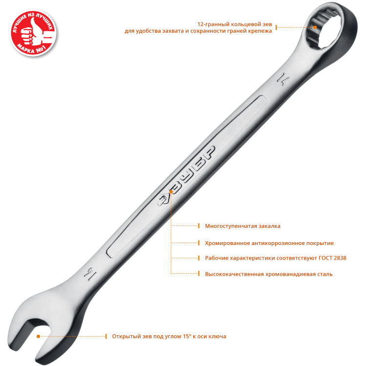 Набор комбинированных гаечных ключей ЗУБР 27095-H13