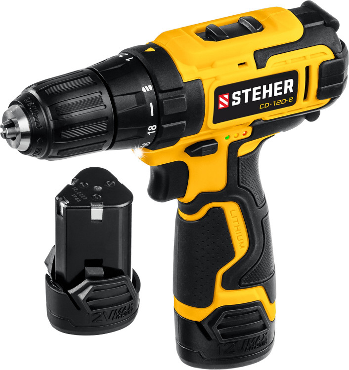 Аккумуляторная дрель шуруповерт STEHER CD-120-2