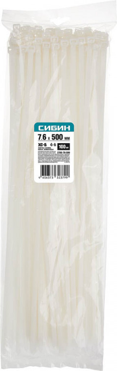 Хомуты нейлоновые белые СИБИН 3786-76-500