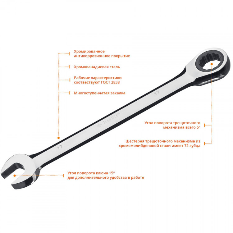 Набор комбинированных гаечных ключей трещоточных ЗУБР 27074-H6_z01