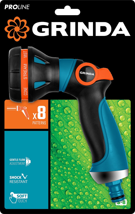 Пистолет поливочный двухкомпонентный с регулятором напора PROLine S-8 GRINDA 429100