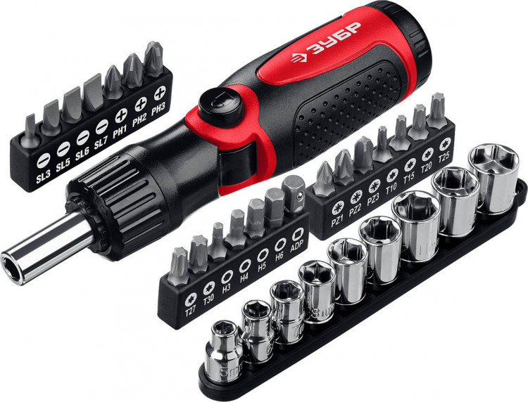 Отвертка реверсивно-рычажная с битами и торцовыми головками ЗУБР 25161-H31