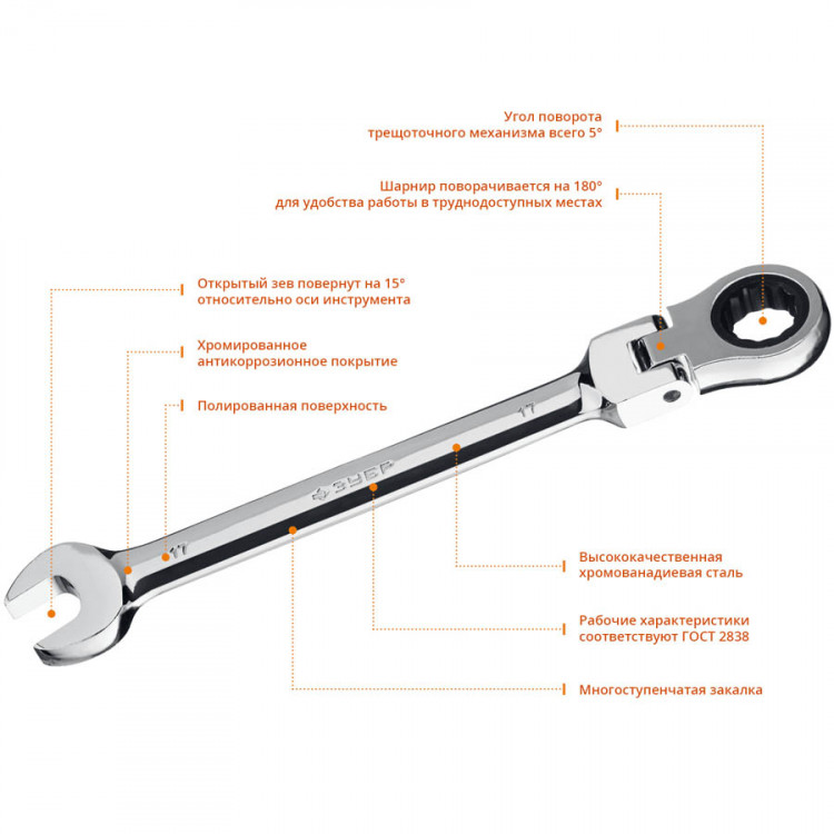 Комбинированный гаечный ключ ЗУБР 27101-17