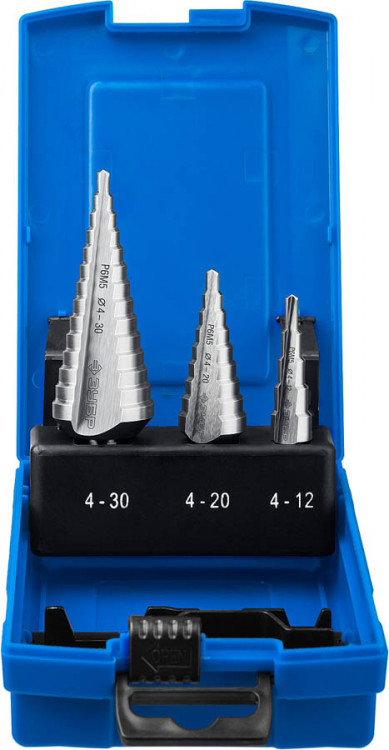 Ступенчатое сверло по металлу набор ЗУБР 29670-4-30-H3_z01