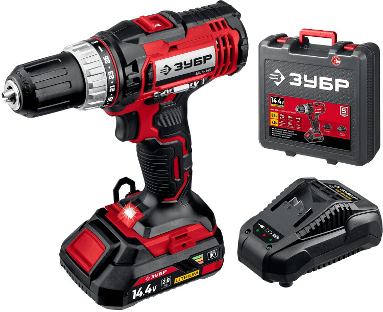 Аккумуляторная дрель шуруповерт ЗУБР ДШЛ-145-21